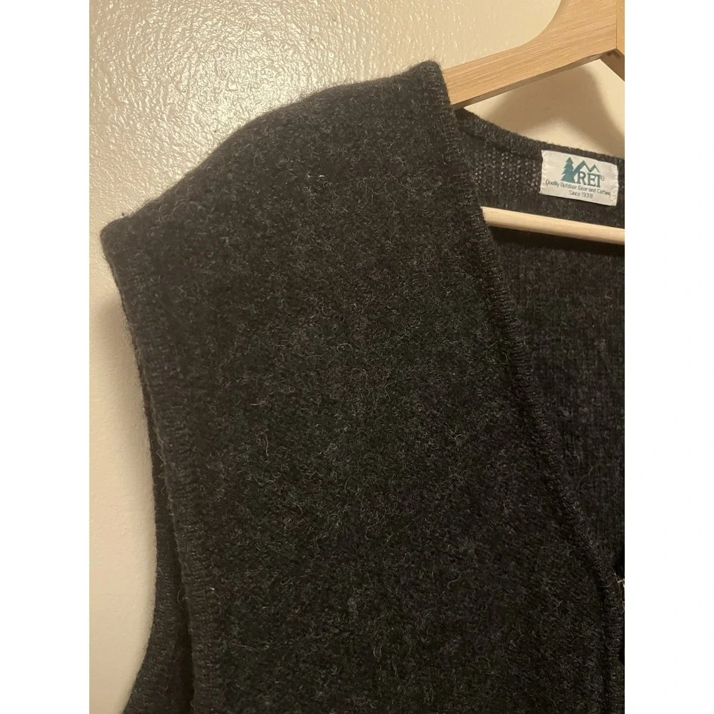 Vintage REI Wool Vest Mens Large Charcoal Gray Full Zip Sweater Outdoors Gorp